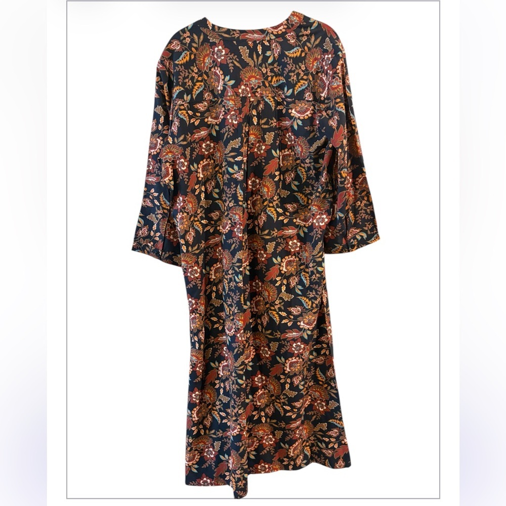 Serengeti Jacobean Floral Pintuck 3/4 Sleeve Cottagecore Romantic Dress Size L - Picture 2 of 11